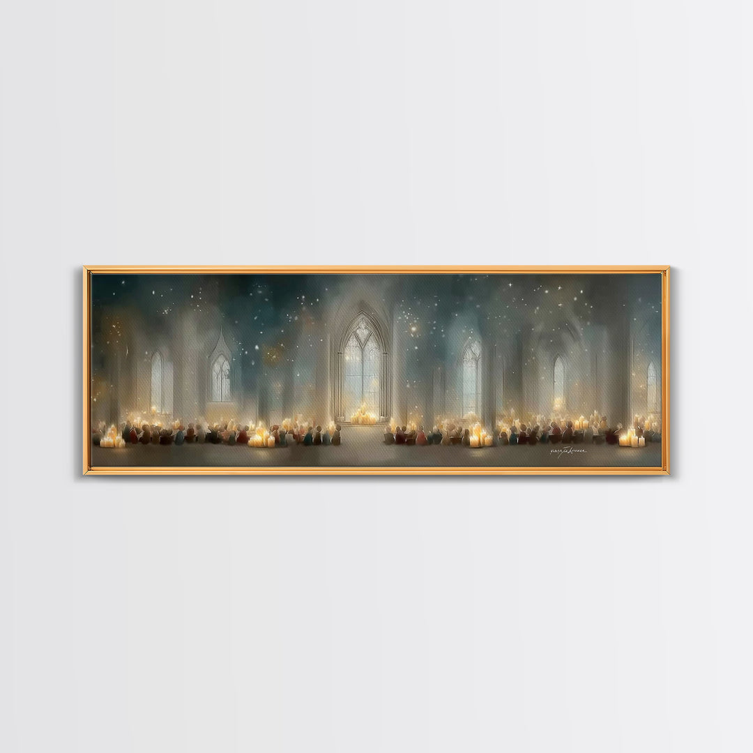Candlelit Devotion | Framed Canvas Print | Christian Art | Christian Christmas Art | Panoramic Print | Christian Art Canvas | Christmas Wal