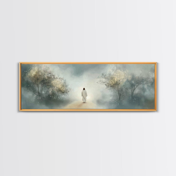 Path Of Gentle Light – Framed Canvas Print – Panoramic Art – Christian Wall Art – Jesus Painting – Christian Art Canvas – Modern Christian