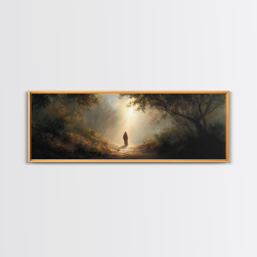 Valley Of Holy Dawn – Framed Canvas Print – Panoramic Print – Christian Art – Jesus Painting – Christian Wall Art – Modern Christian Painti