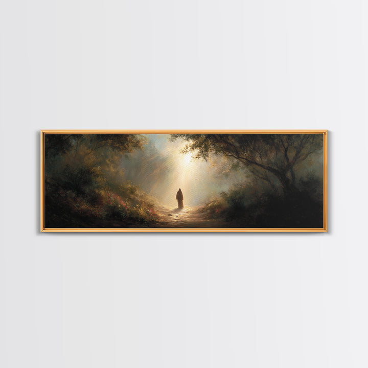 Valley Of Holy Dawn – Framed Canvas Print – Panoramic Print – Christian Art – Jesus Painting – Christian Wall Art – Modern Christian Painti