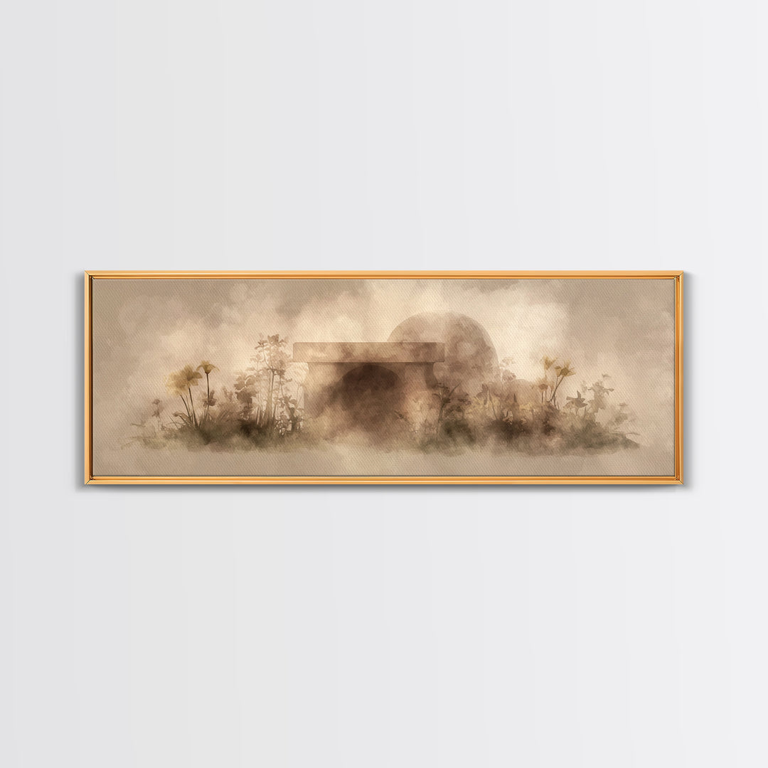 Dawn At The Empty Tomb, Framed Canvas Print, Panoramic Wall Art, Christian Art Canvas, Christian Wall Art, Easter Christian Art, Christian