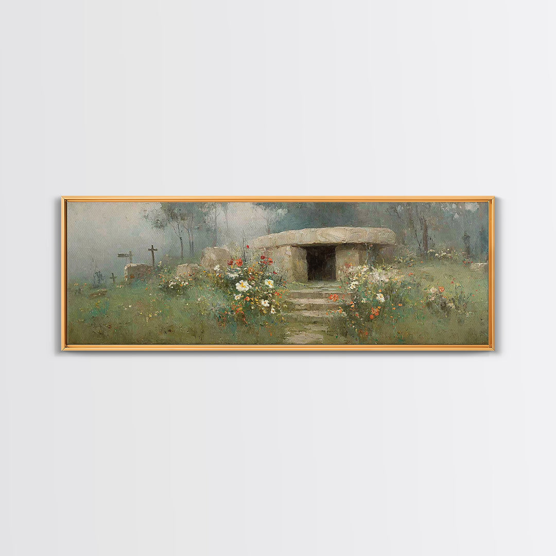 Hope Beyond The Stone – Framed Canvas Print – Panoramic Painting – Christian Art Canvas – Christian Wall Art – Resurrection Art – Christian