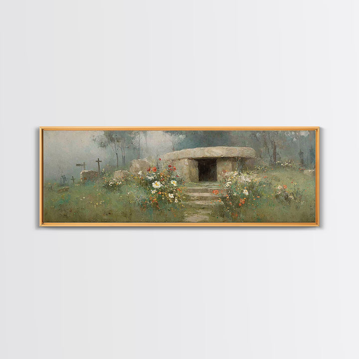 Hope Beyond The Stone – Framed Canvas Print – Panoramic Painting – Christian Art Canvas – Christian Wall Art – Resurrection Art – Christian