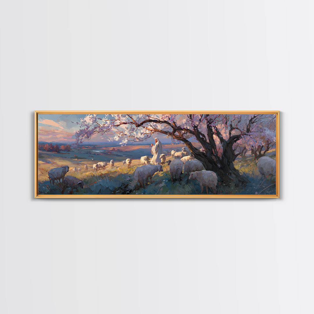 The Shepherd’s Quiet – Framed Canvas Print – Jesus Painting – Christian Wall Art – Panoramic Art – Christian Christmas Art – Christian Art