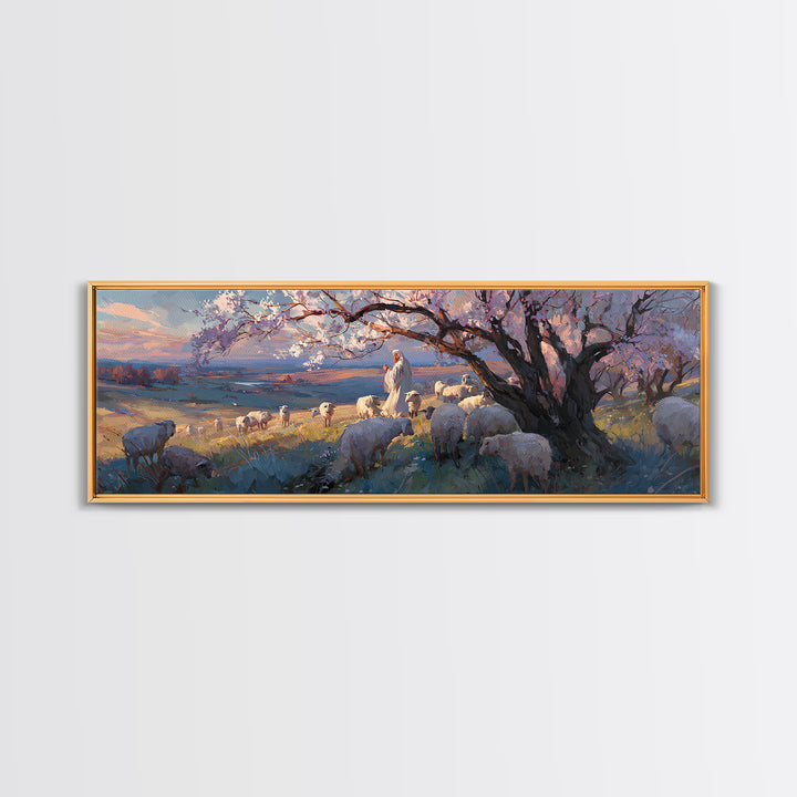 The Shepherd’s Quiet – Framed Canvas Print – Jesus Painting – Christian Wall Art – Panoramic Art – Christian Christmas Art – Christian Art
