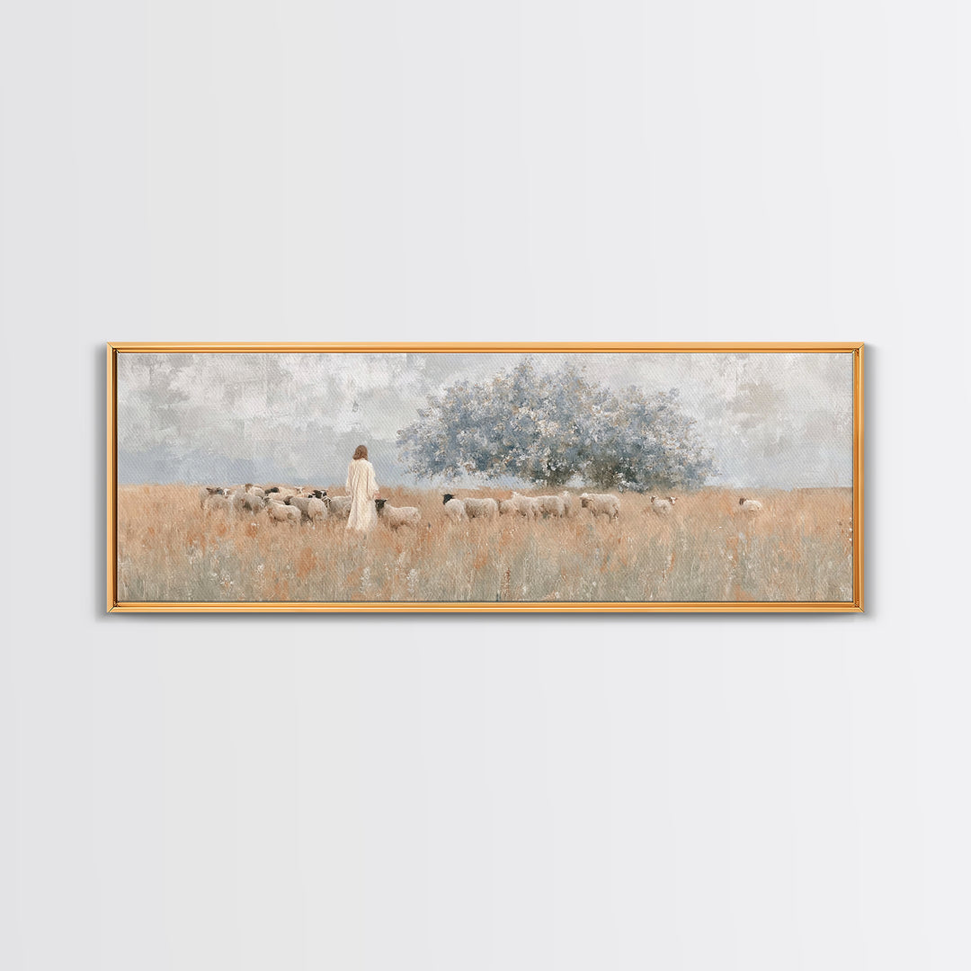 Fields Of Mercy, Framed Canvas Print, Christian Wall Art, Jesus Painting, Panoramic Wall Art, Christian Christmas Art, Christian Art Canvas