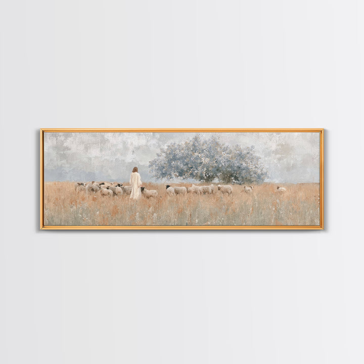 Fields Of Mercy, Framed Canvas Print, Christian Wall Art, Jesus Painting, Panoramic Wall Art, Christian Christmas Art, Christian Art Canvas