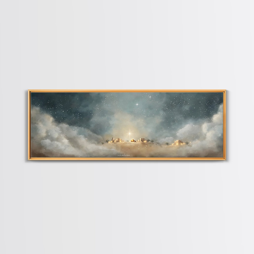 Silent Church Light – Framed Canvas Print – Panoramic Wall Art – Christian Art – Christian Christmas Art – Christian Art Canvas – Christmas
