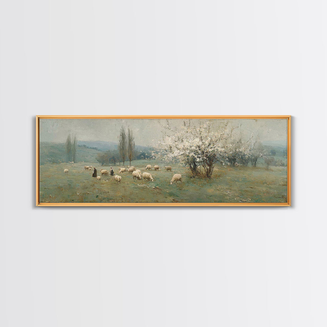 Pasture Of Grace – Framed Canvas Print – Panoramic Art – Christian Wall Art – Christian Art Canvas – Jesus Painting – Christian Christmas A