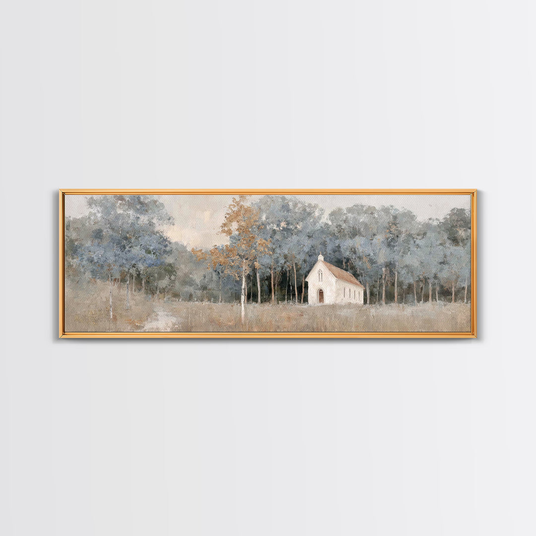 Haven Among Trees, Framed Canvas Print, Panoramic Art, Christian Wall Art, Christian Art Canvas, Christian Christmas Art, Christian Paintin