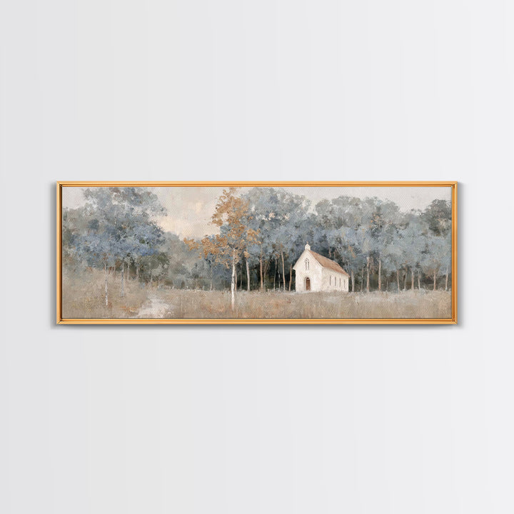 Haven Among Trees, Framed Canvas Print, Panoramic Art, Christian Wall Art, Christian Art Canvas, Christian Christmas Art, Christian Paintin