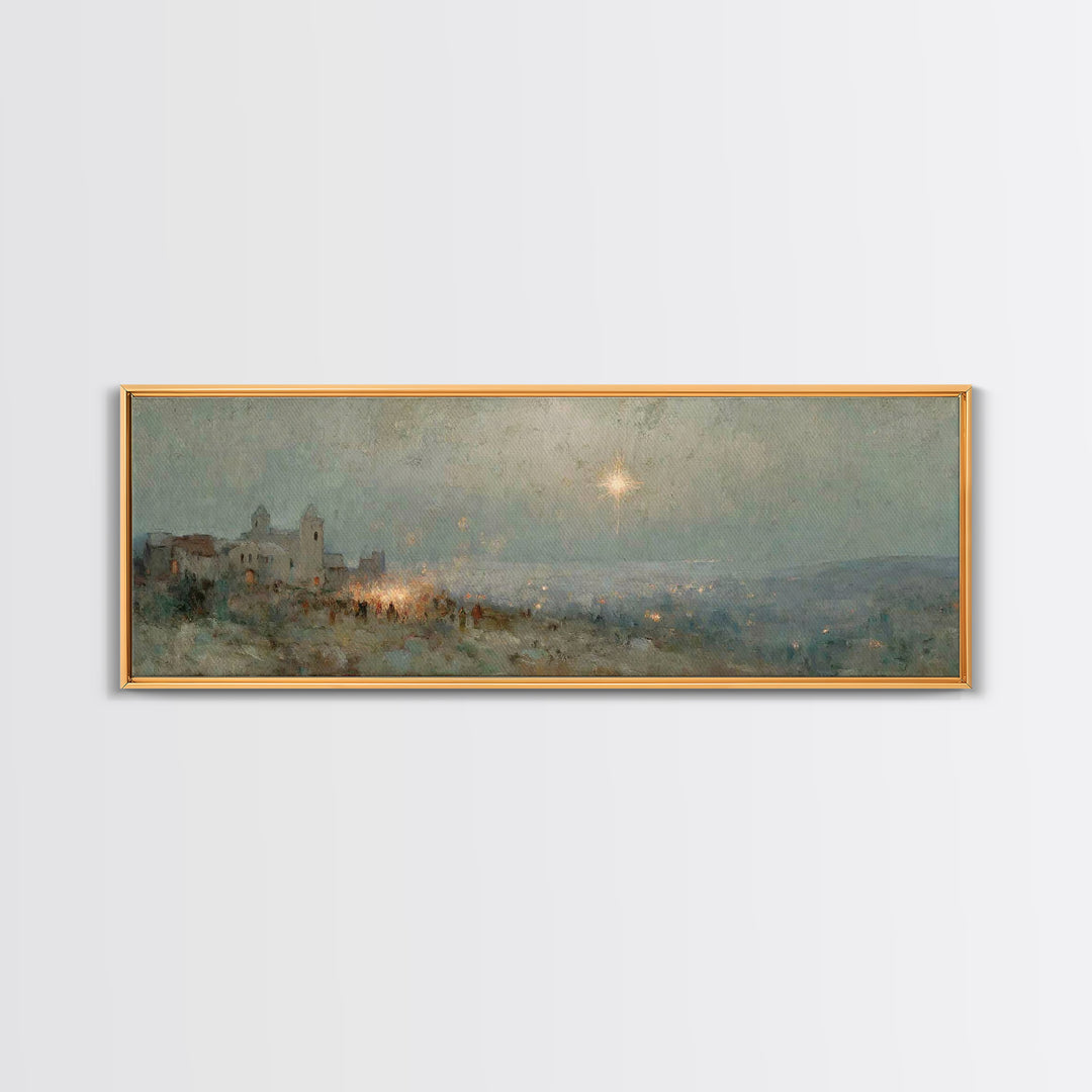 Bethlehem Night Sky | Framed Canvas Print | Christmas Art | Panoramic Painting | Christian Wall Art | Christian Art Canvas | Christian Chri