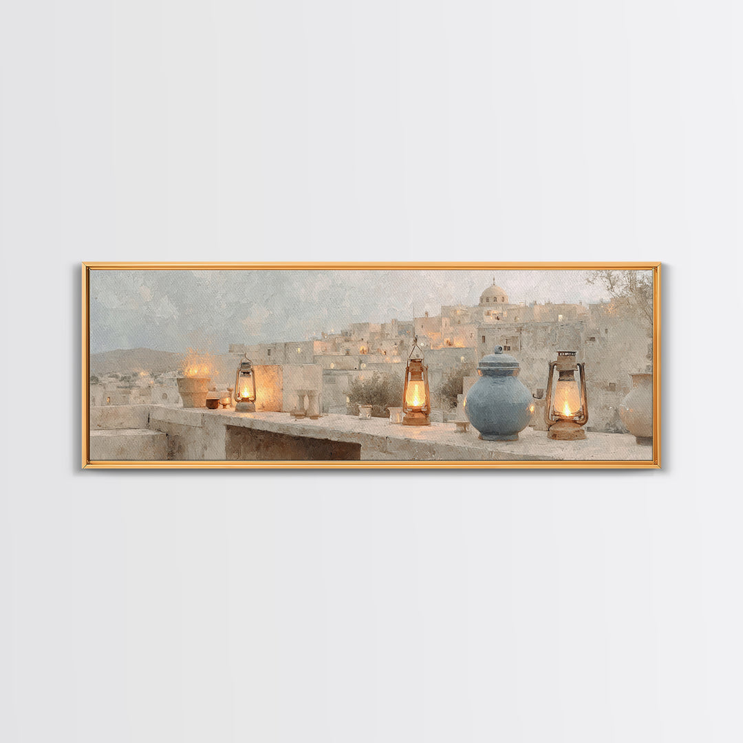 Lanterns Of Blessing | Framed Canvas Print | Christian Christmas Art | Panoramic Painting | Christian Art Canvas | Christian Decor | Christ