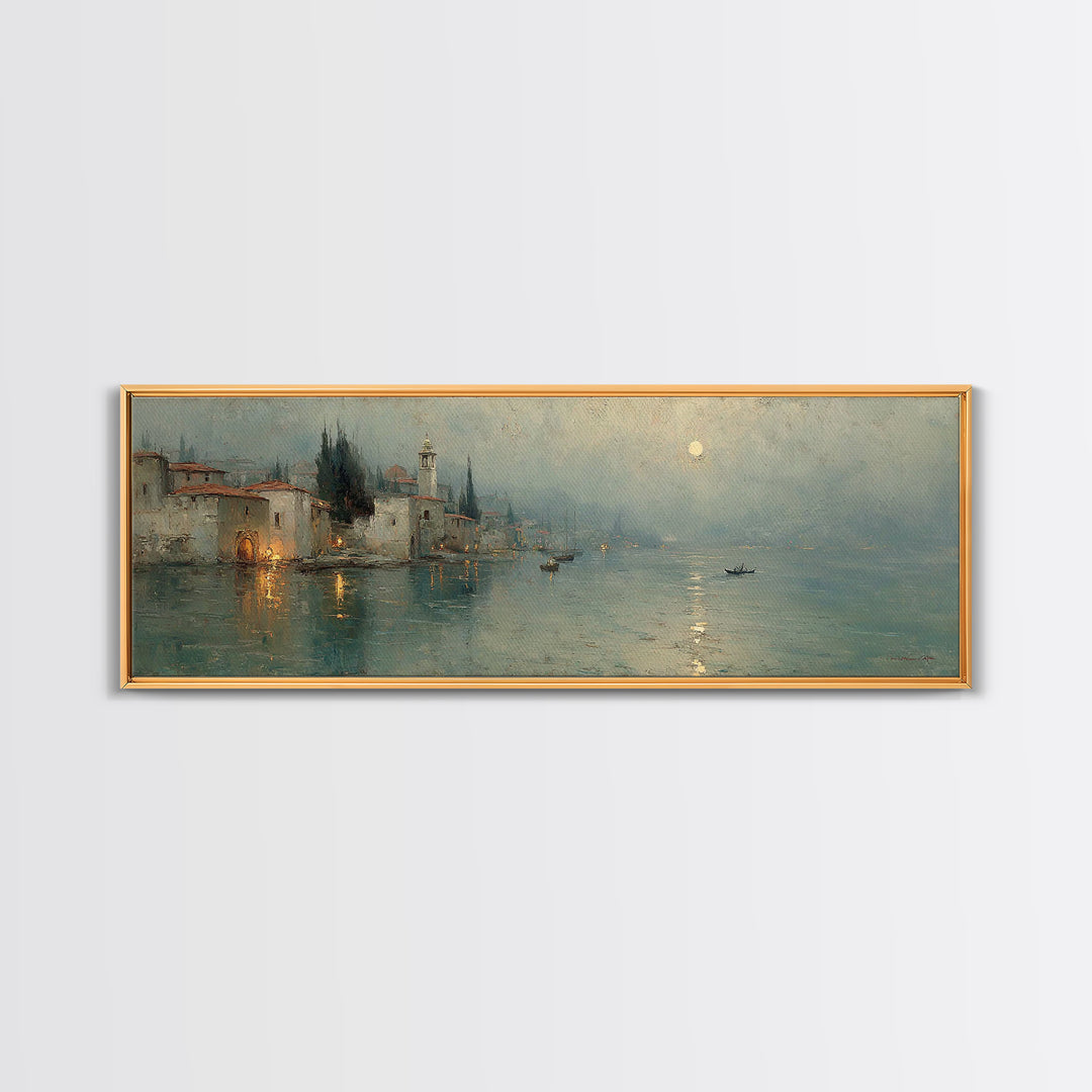 Moonlit Village Hope – Framed Canvas Print – Christian Art Canvas – Panoramic Wall Art – Christian Painting – Christmas Art – Christian Dec