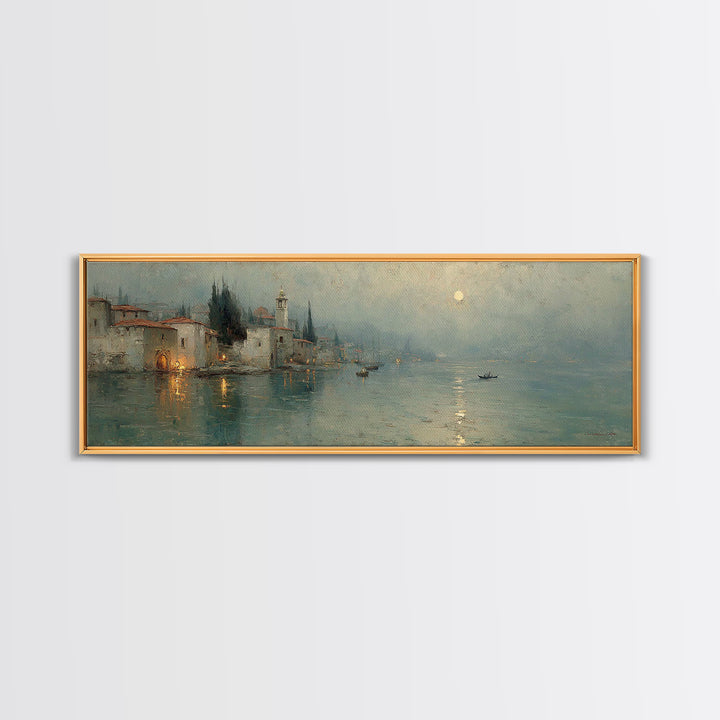Moonlit Village Hope – Framed Canvas Print – Christian Art Canvas – Panoramic Wall Art – Christian Painting – Christmas Art – Christian Dec