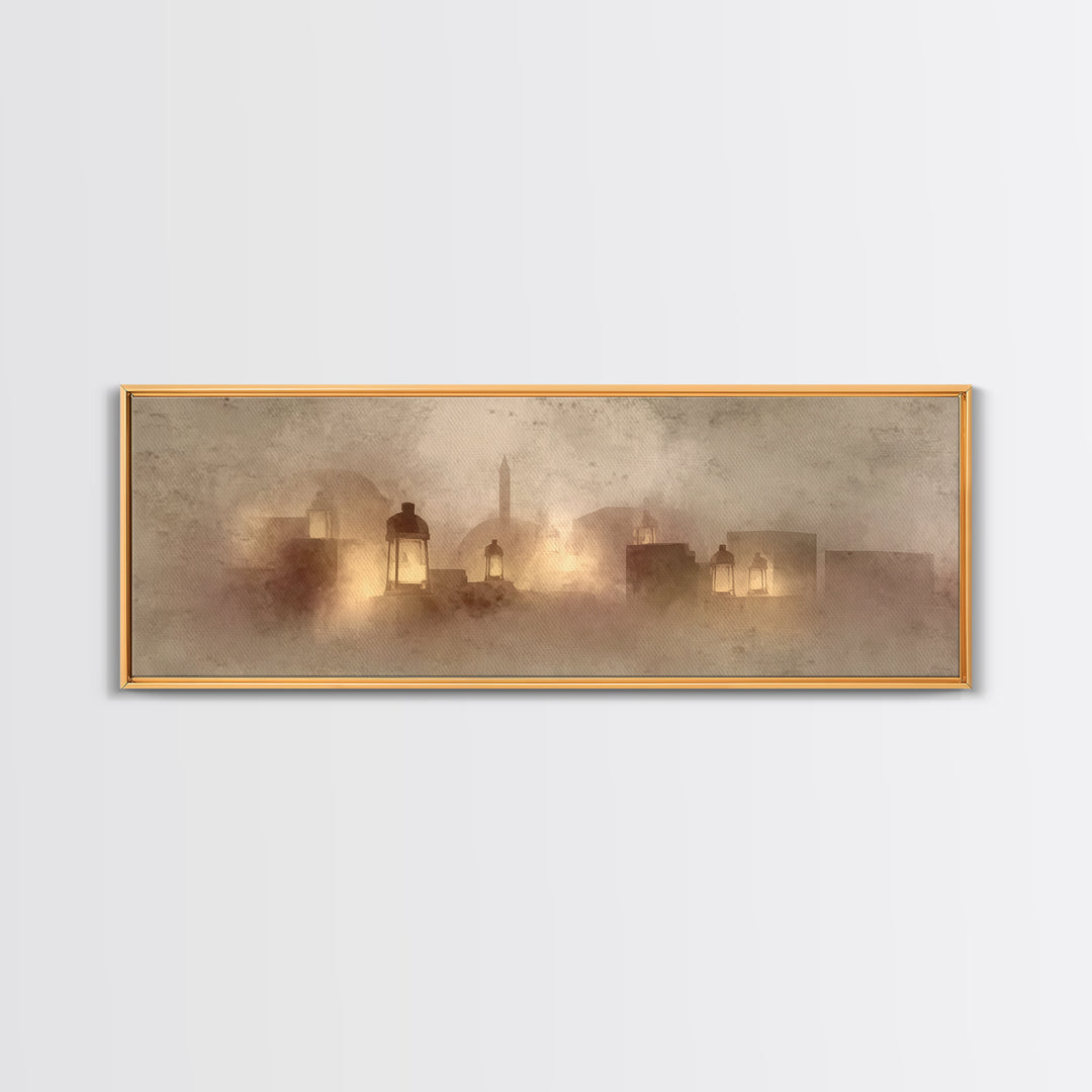 City Of Gentle Lamps – Framed Canvas Print – Christian Wall Art – Panoramic Art – Christian Art Canvas – Christian Christmas Art – Christia