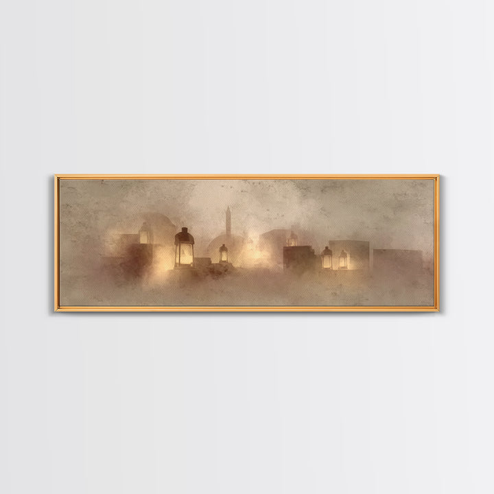 City Of Gentle Lamps – Framed Canvas Print – Christian Wall Art – Panoramic Art – Christian Art Canvas – Christian Christmas Art – Christia
