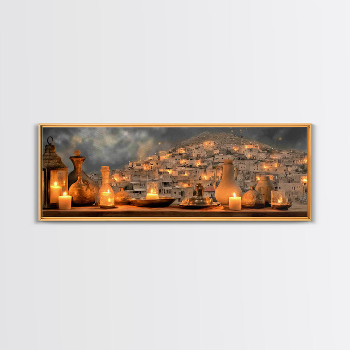 Bethlehem Candle Haven | Framed Canvas Print | Christian Art Canvas | Panoramic Painting | Christmas Wall Art | Christian Gift Ideas | Chri