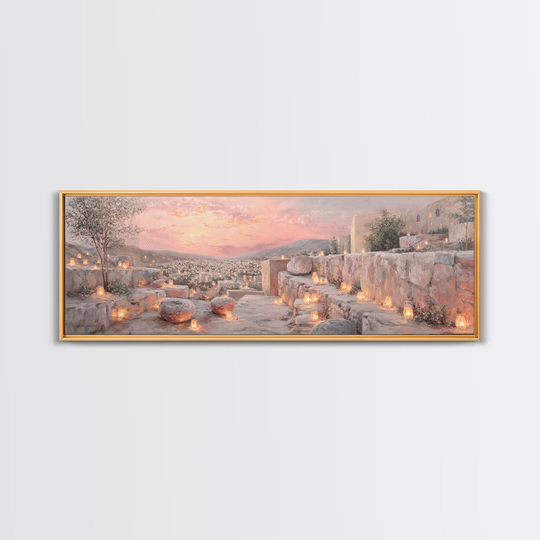 Lantern Path Blessing – Framed Canvas Print – Christian Art Print – Panoramic Wall Art – Christmas Art – Christian Wall Art – Christian Gif