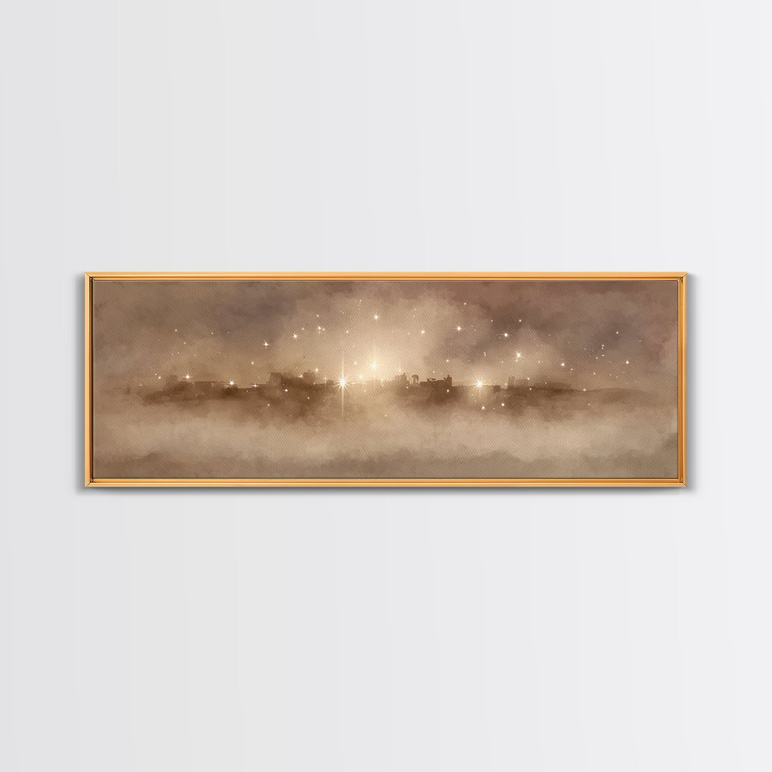 City Of Holy Light – Framed Canvas Print – Christian Art – Panoramic Frame – Christmas Art – Christian Christmas Art – Christian Art Canvas