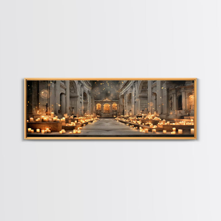 Sanctuary Of Glory, Framed Canvas Print, Christian Wall Art, Christmas Art, Panoramic Painting, Christian Art Canvas, Christian Decorations