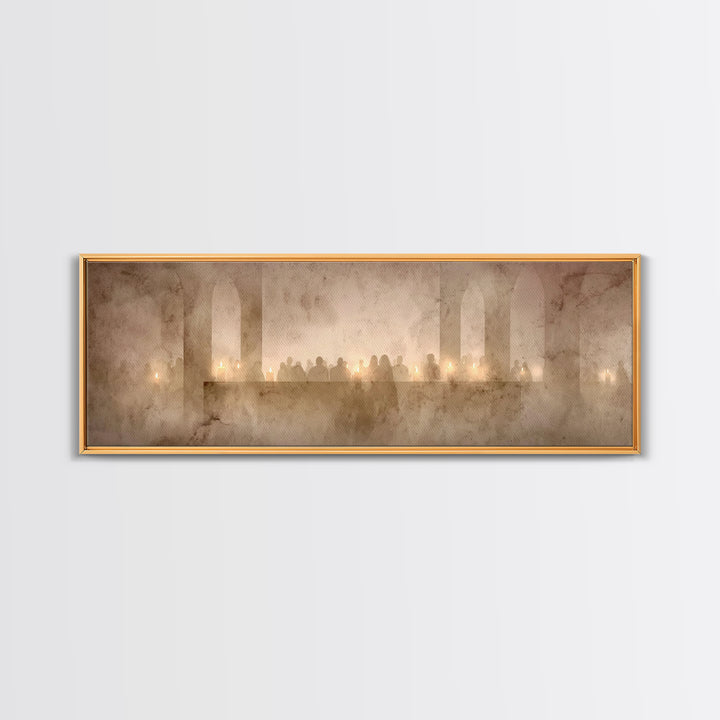 Candlelit Devotion, Framed Canvas Print, Christian Wall Art, Panoramic Wall Art, Christmas Art, Christian Art Canvas, Christian Decorations