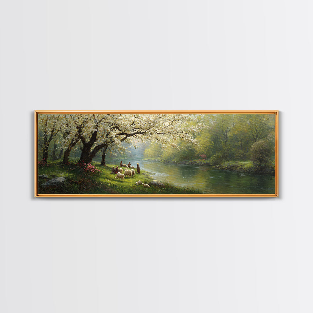 Blossoms Of Guidance, Framed Canvas Print, Christian Art Canvas, Panoramic Art, Jesus Painting, Christian Wall Art, Christian Gift