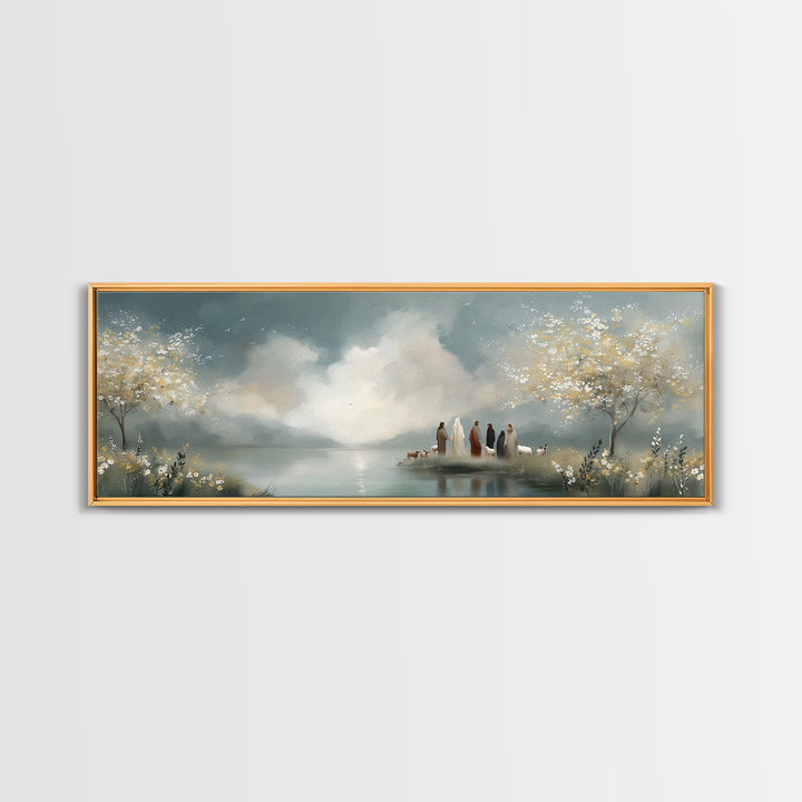 Springtime Shepherd Light – Framed Canvas Print – Christian Art Canvas – Panoramic Frame – Christian Wall Art – Jesus Painting – Christian
