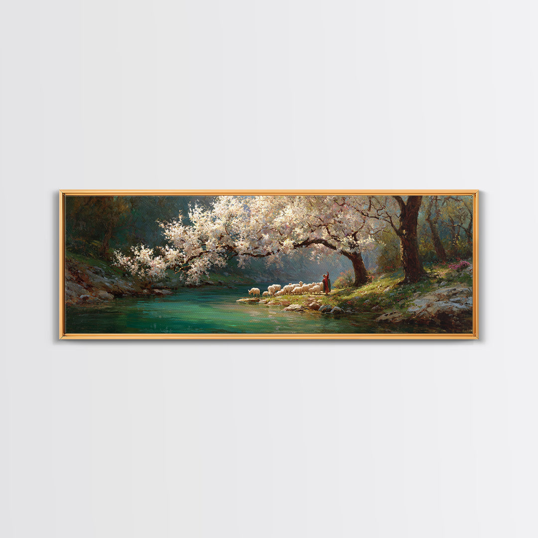 Under Blossoming Mercy – Framed Canvas Print – Christian Art Canvas – Panoramic Painting – Christian Wall Art – Jesus Painting – Christian