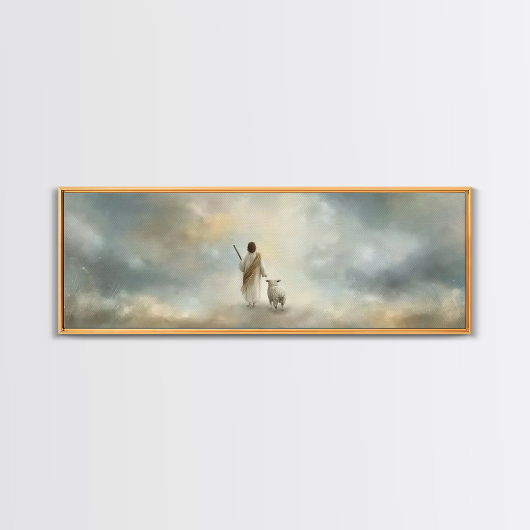 Riverside Flock Peace | Framed Canvas Print | Christian Wall Art | Christian Art Canvas | Extra Wide Art | Jesus Painting | Christian Gift