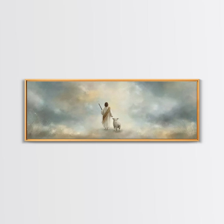 Riverside Flock Peace | Framed Canvas Print | Christian Wall Art | Christian Art Canvas | Extra Wide Art | Jesus Painting | Christian Gift