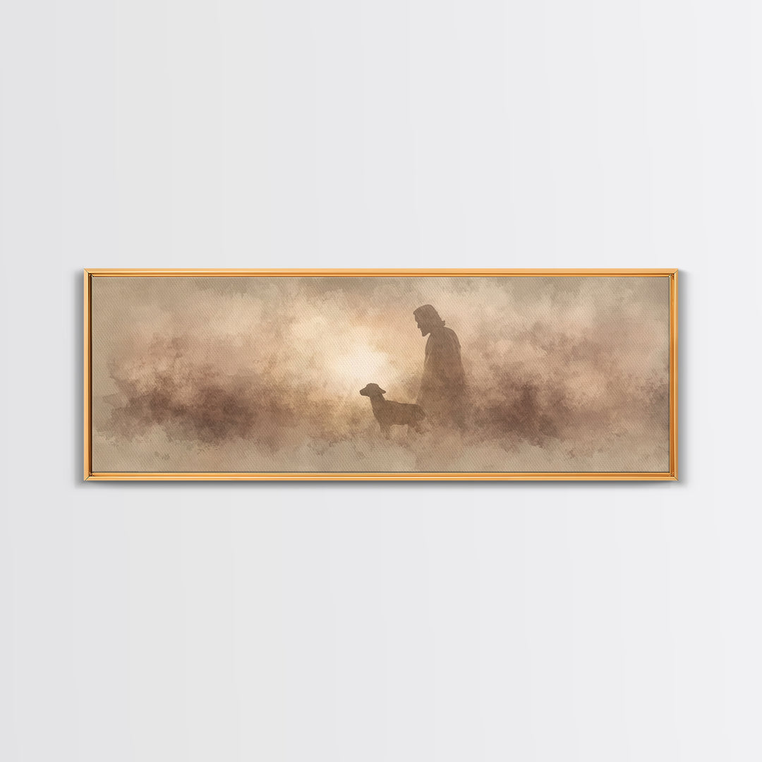 Lamb Of Morning Light, Framed Canvas Print, Christian Art Canvas, Panoramic Art, Jesus Painting, Christian Wall Art, Christian Gift