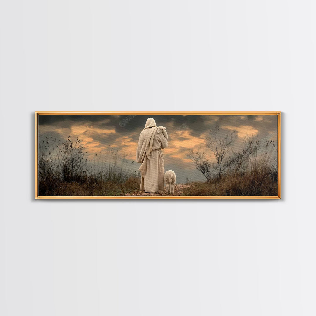 Shepherds Of Dawn – Framed Canvas Print – Christian Wall Art – Jesus Painting – Panoramic Art – Christian Art Canvas – Christian Christmas