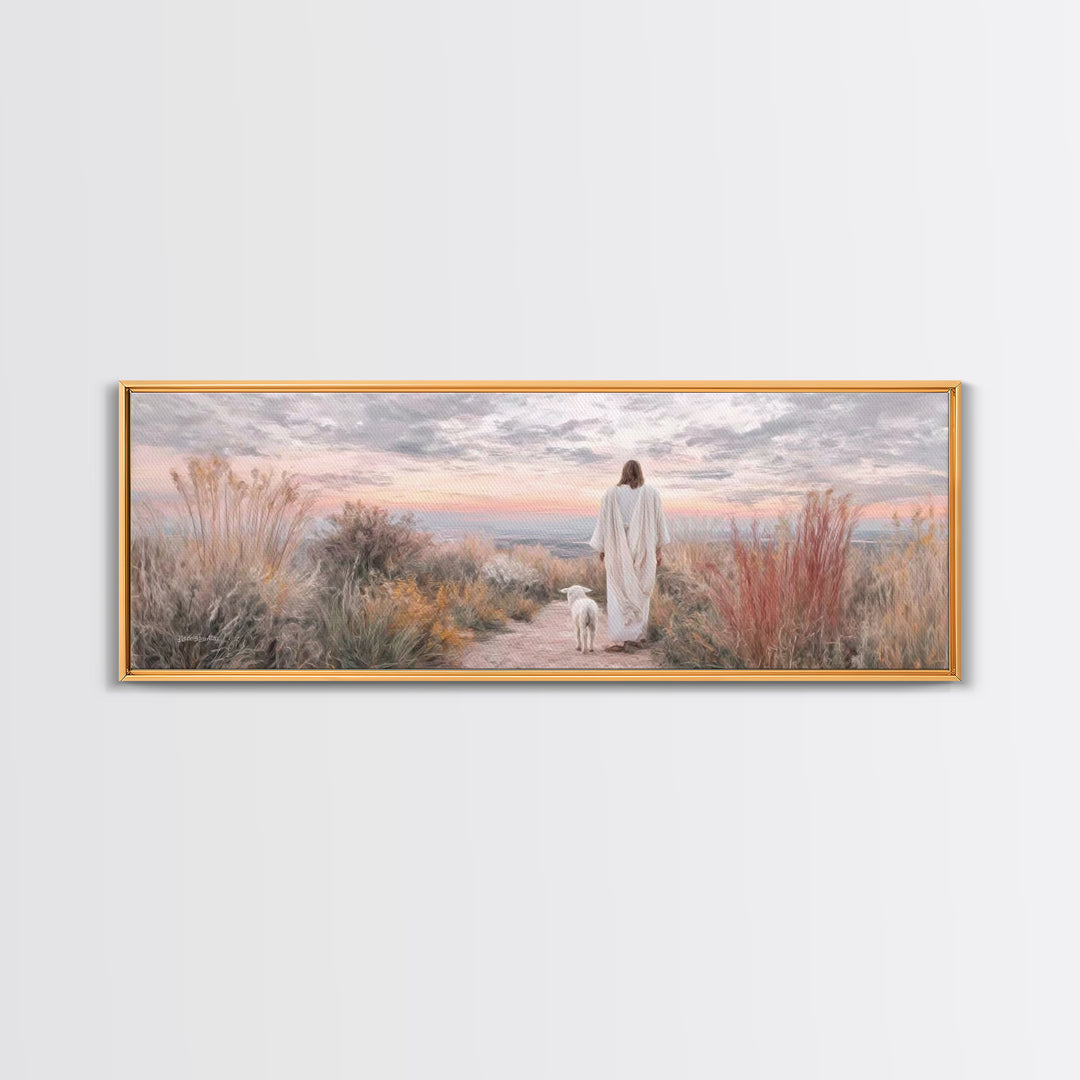 Path Of Peace - Framed Canvas Print - Christian Wall Art - Jesus Art Print - Panoramic Wall Art - Large Christian Painting - Christian Gift