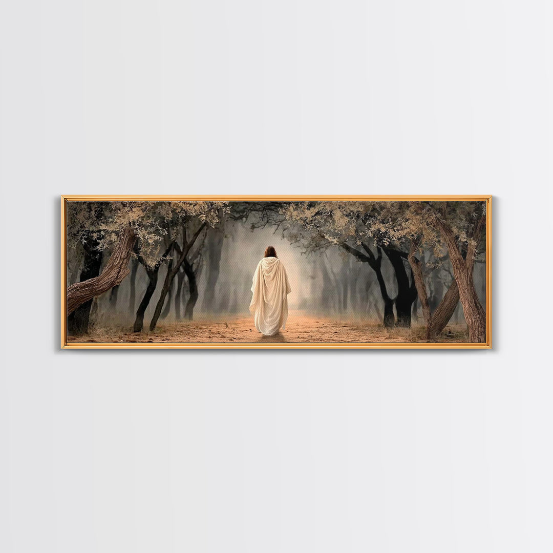 Sacred Woodland Path | Framed Canvas Print | Christian Art Canvas | Jesus Painting | Panoramic Wall Art | Christian Art Work | Christian Ch