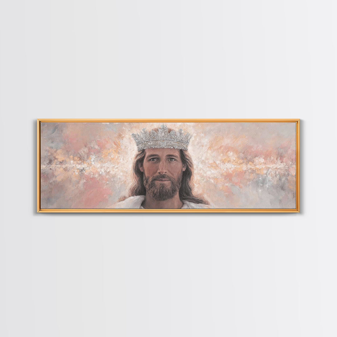 King Of Heaven | Framed Canvas Print | Panoramic Art | Jesus Canvas Art | Christian Wall Art | Modern Christian Art | Christian Art Prints