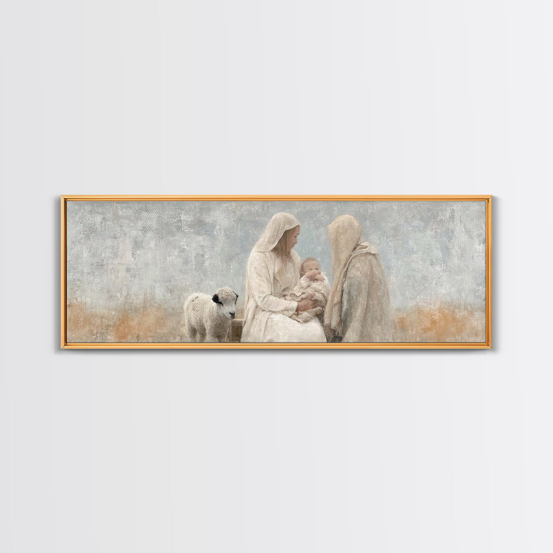 Winter Nativity | Framed Canvas Print | Christian Christmas Art | Christian Wall Art | Panoramic Painting | Christian Decor | Christian Gif