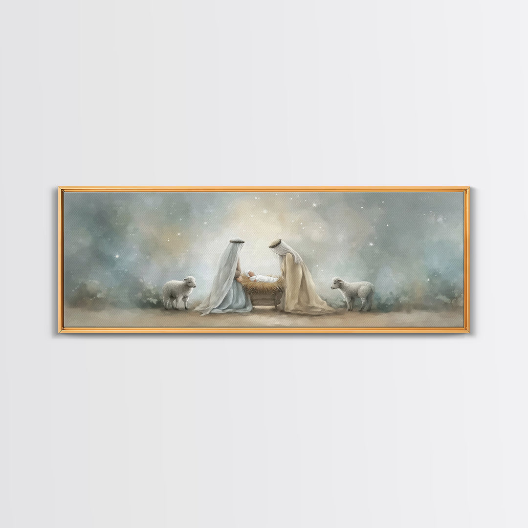 Humble Light – Framed Canvas Print – Christian Wall Art – Christmas Art – Panoramic Painting – Christian Decor – Christmas Canvas Wall Art