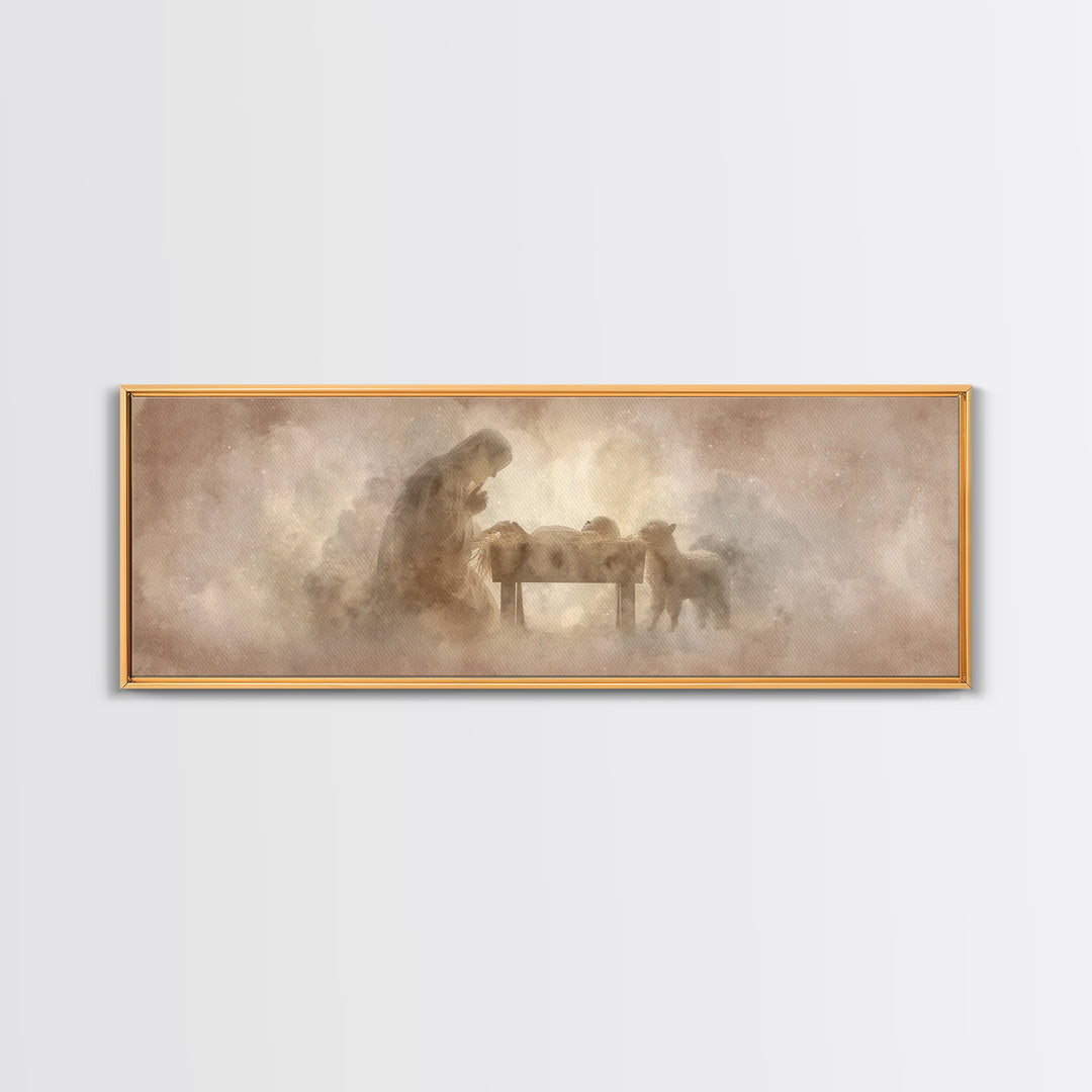 Sacred Stillness, Framed Canvas Print, Christian Art Canvas, Christian Wall Art, Panoramic Art, Jesus Painting, Christian Christmas Decor
