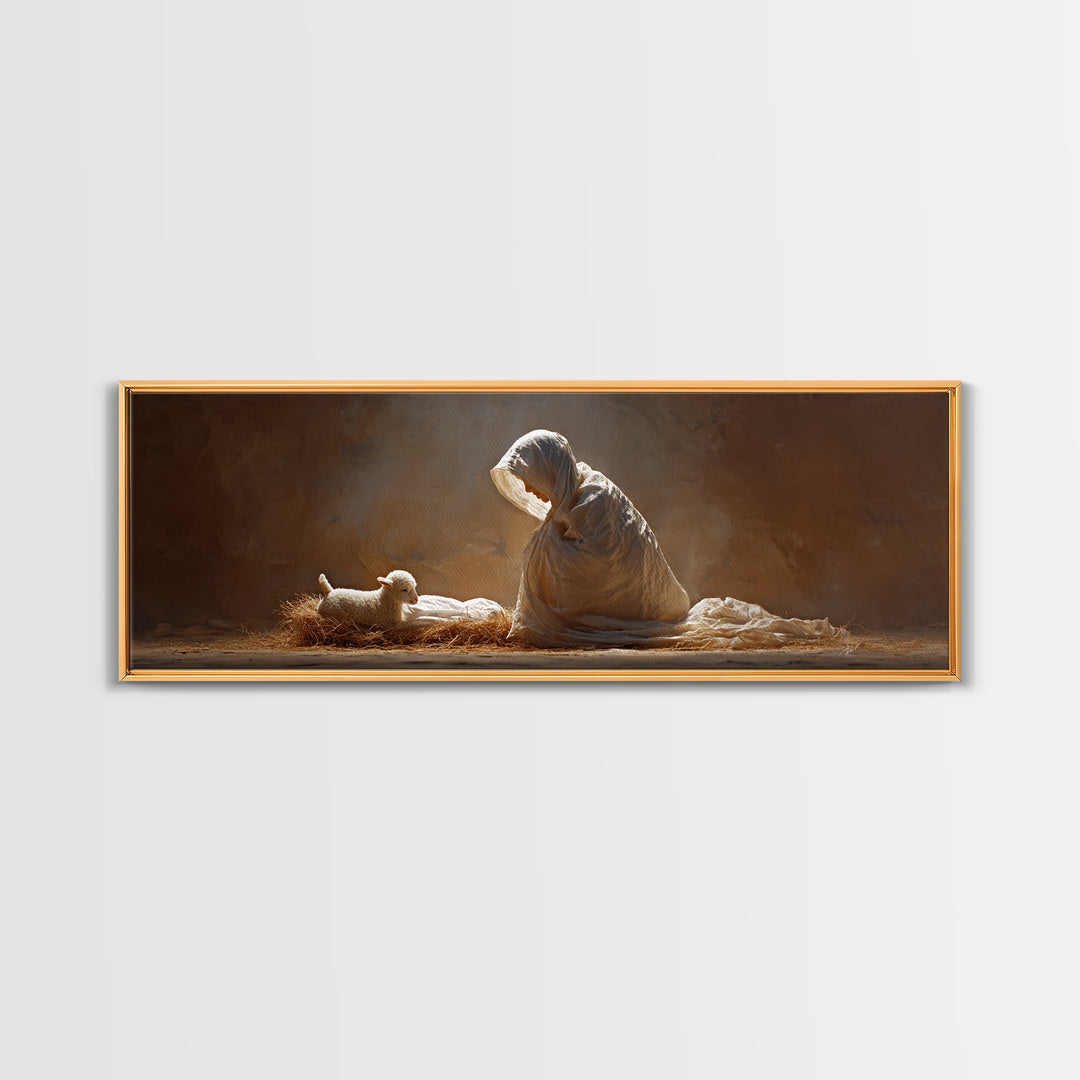 Manger Blessing | Framed Canvas Print | Christian Wall Art | Christmas Art | Panoramic Wall Art | Christian Art Canvas | Christian Christma