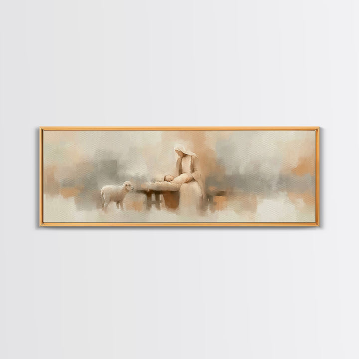 Gentle Manger Light – Framed Canvas Print – Panoramic Art – Christian Wall Art – Christian Art Canvas – Christmas Art – Christian Decor
