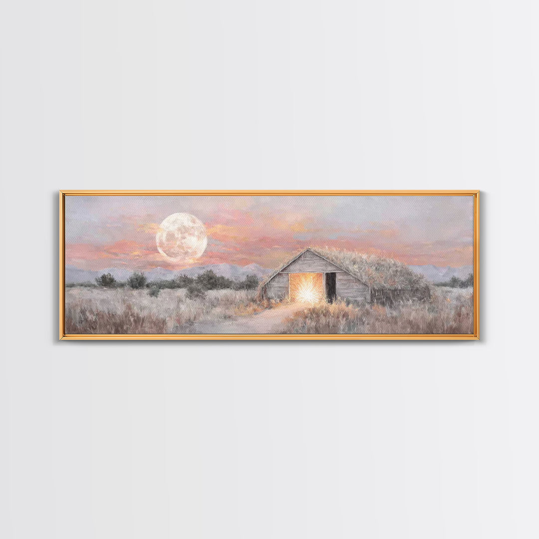Moonrise Hope, Framed Canvas Print, Panoramic Painting, Christmas Wall Art, Christian Art Canvas, Christian Christmas Art, Christian Gift I