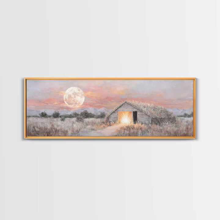 Moonrise Hope, Framed Canvas Print, Panoramic Painting, Christmas Wall Art, Christian Art Canvas, Christian Christmas Art, Christian Gift I