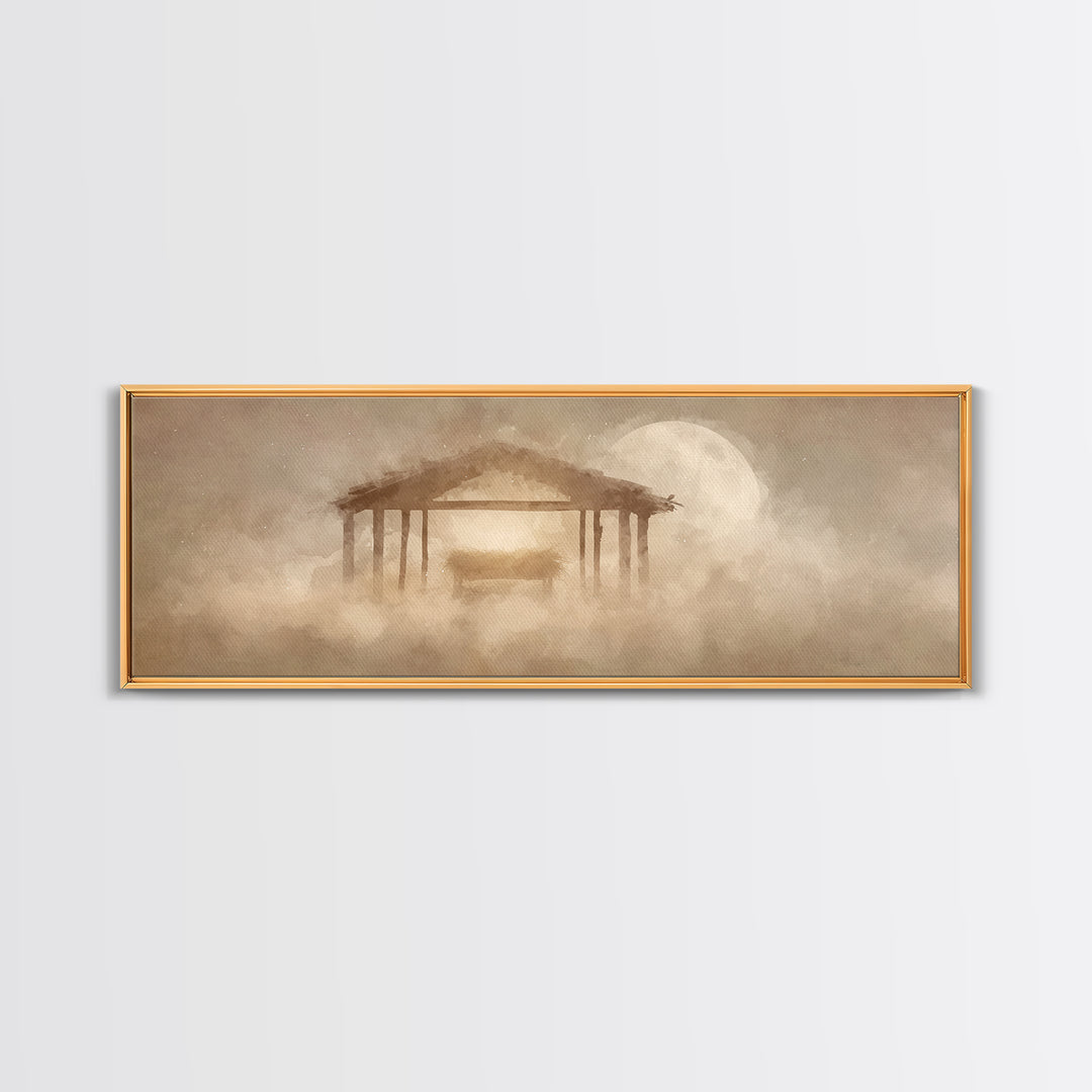 Holy Stable Dream – Framed Canvas Print – Panoramic Frame – Christmas Wall Art – Christian Art Canvas – Christian Christmas Art – Christmas