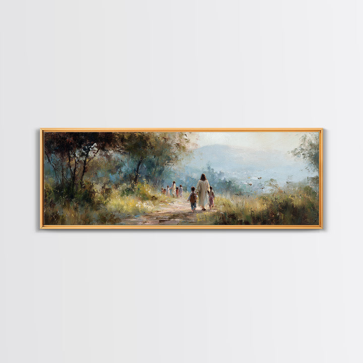 Garden Walk Hope | Framed Canvas Print | Panoramic Art | Christian Wall Art | Jesus Art Print | Christian Decor | Christian Gift Ideas