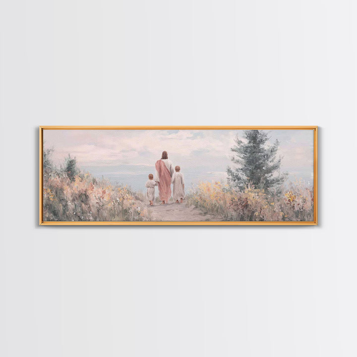 Hillside With Shepherd – Framed Canvas Print – Panoramic Print – Christian Wall Art – Jesus Painting – Christian Art Canvas – Christian Gif
