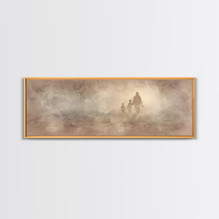 Path Of Light, Framed Canvas Print, Christian Wall Art, Jesus Painting, Panoramic Art, Christian Art Canvas, Christmas Wall Art