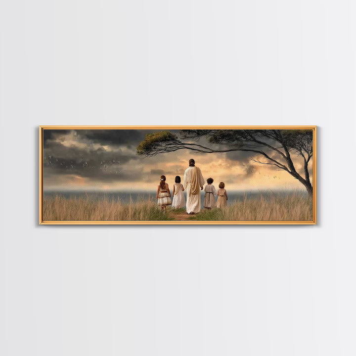 Evening Promise, Framed Canvas Print, Christian Art Canvas, Panoramic Wall Art, Christian Painting, Christmas Wall Art, Jesus Canvas Art