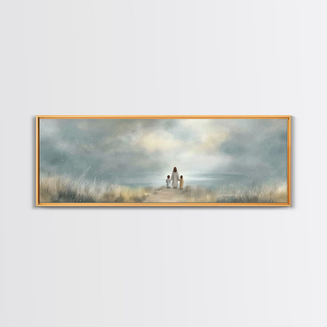 Quiet Flock | Framed Canvas Print | Christian Art Canvas | Panoramic Painting | Christian Wall Art | Christmas Art | Modern Christian Art