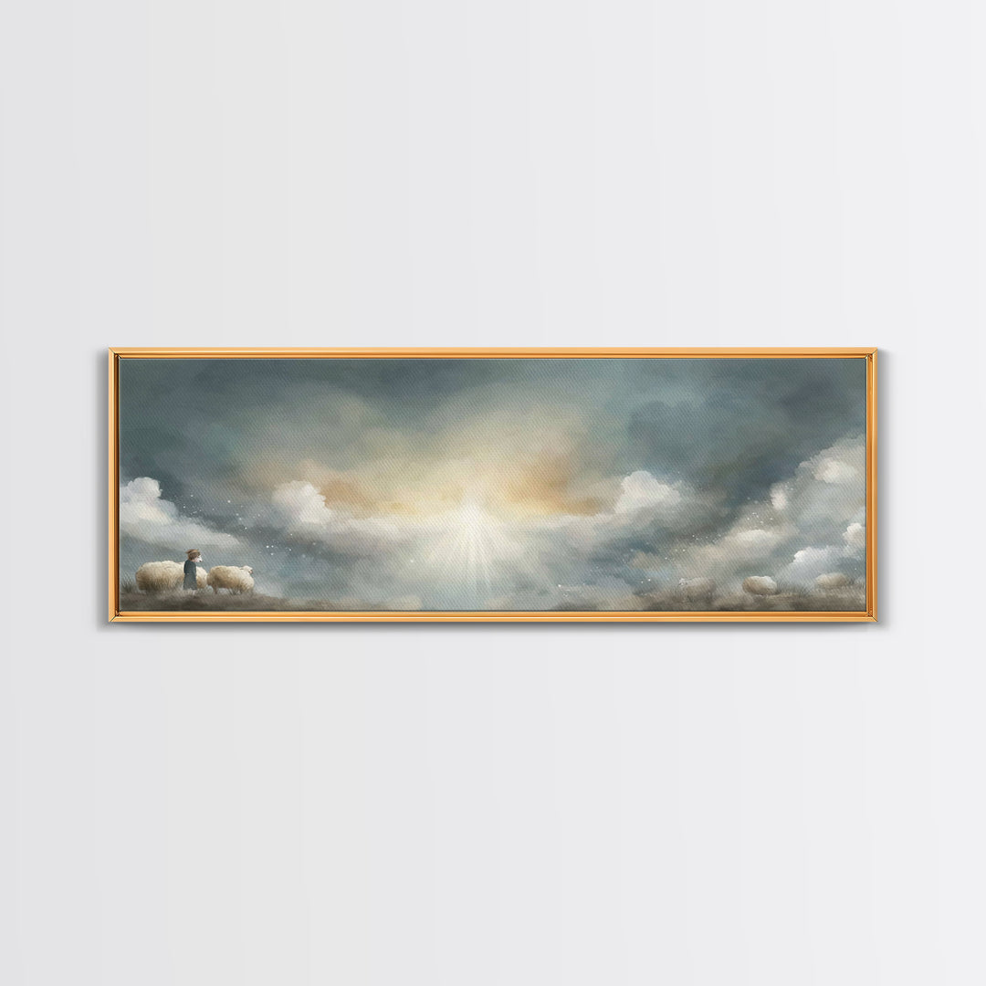 Shepherd’s Radiance – Framed Canvas Print – Panoramic Painting – Christian Wall Art – Christian Art Canvas – Christmas Art – Jesus Painting
